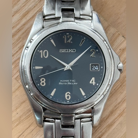 Seiko Kinetic Relay Automatic Vintage Watch Stainless Bracelet Blue Dial Date - Picture 1 of 13